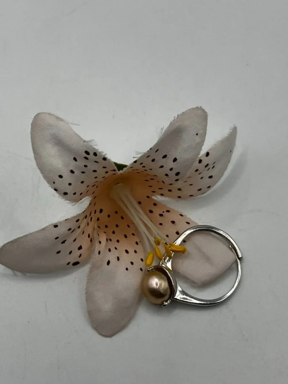 .925 925 Sterling Silver Ring Genuine Freshwater Peach Pearl Adjustable NEW